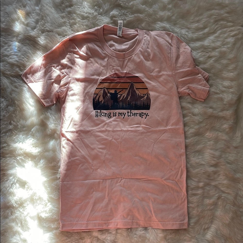 Hiking is my Therapy Pink Graphic T-Shirt with Hiking Design new nwot nature